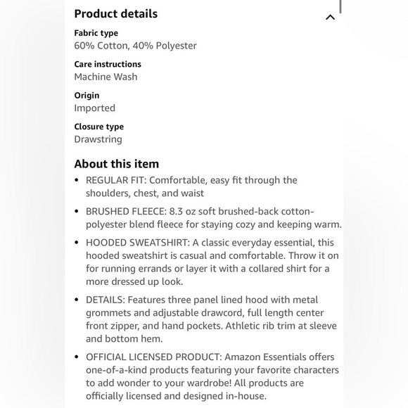 BIN#21 - AMAZON ESSENTIALS Men’s 6XLT Disney Full Zip Hoodie - Picture 4 of 4